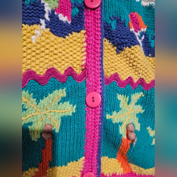 Vintage Hand Knit Beach Scene Cardigan – Statement Graphic Sweater. S/M - Picture 15 of 16